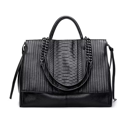 NIGEDU Brand Design Women Handbag Luxury Simple Crocodile Leather Handbags Chain Women's Shoulder Bag Black Big Totes Bolsas