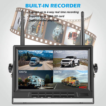 IPoster Digital Wireless Backup Camera Kit  IP69 Waterproof Rear View Camera and 7in Split/Quad Screen With DVR