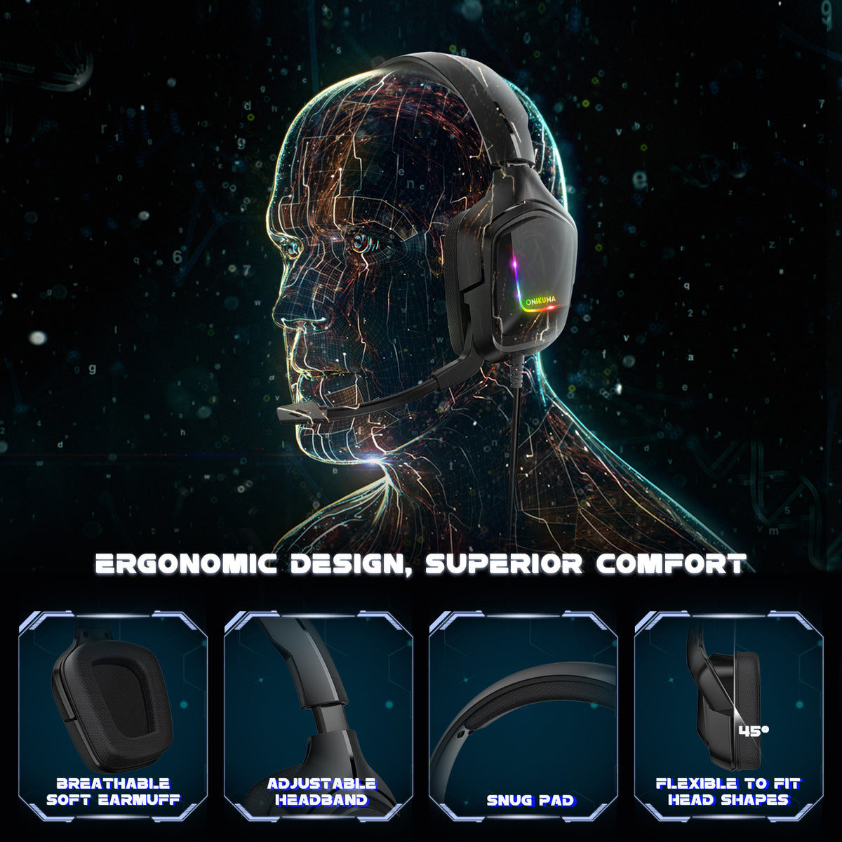 2021 Hot Selling Onikuma K20 Gaming Headset Noise Cancelling Headphones for Xbox PS4 PS5
