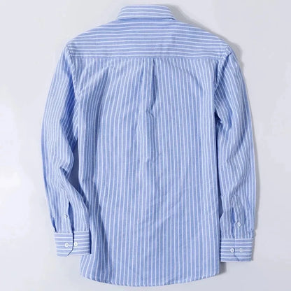 Men's Cotton Oxford Plaid Long Sleeve Casual Shirt with Pocket