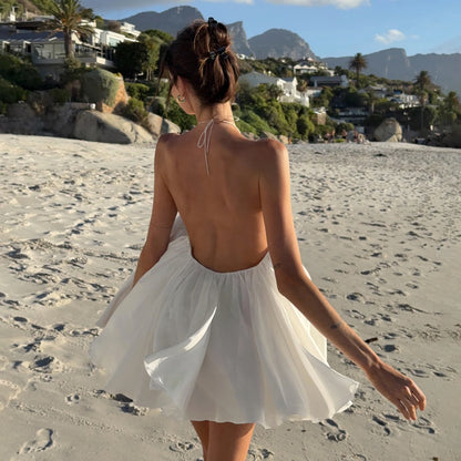 Women's White Woven Chiffon Eco-Friendly Backless