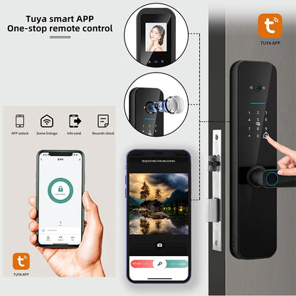 XSDTS Tuya Wifi Digital Smart Door Lock Biometric Fingerprint Unlock With Camera