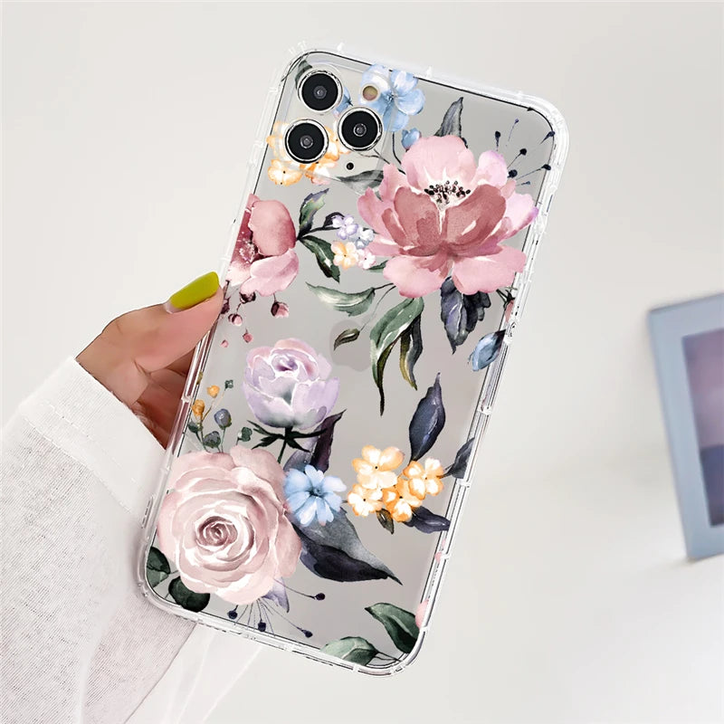 Clear Daisy Floral Printed TPU Phone Case for iPhone 15 Pro Max Shockproof 16 17