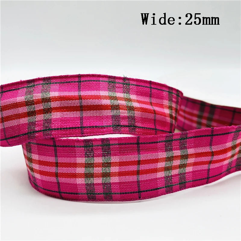 5yards/Lot 25mm Plaid Ribbon Christmas Decor Ribbon for Handmade Design Christmas Decoration DIY Gift Wrapping