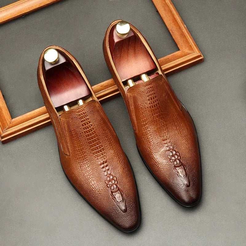 Handmade Mens Wedding Oxford Shoes Black Khaki Genuine Leather Brogue Men's Dress Shoes Slip on Business Formal Shoes for Men