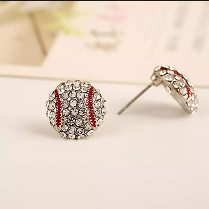 Sport Basketball Volleyball Stud Earrings for Women Bling Baseball Softball Earrings Rhinestone Crystal Ear Jewelry