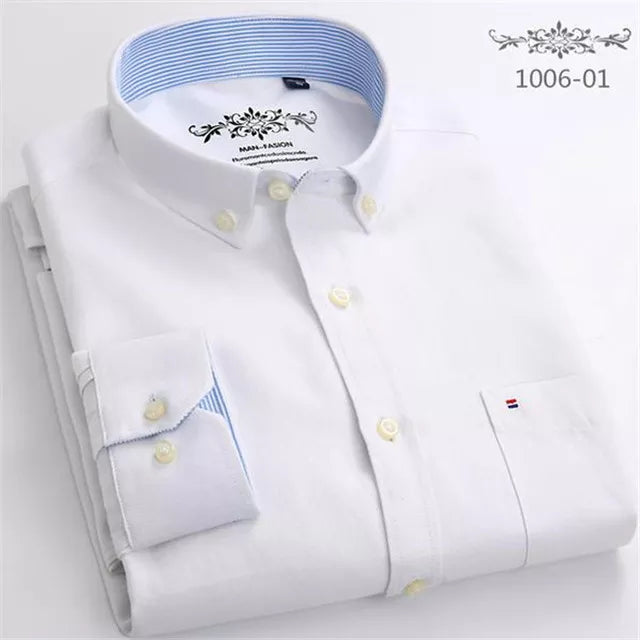 Men's Cotton Oxford Plaid Long Sleeve Casual Shirt with Pocket