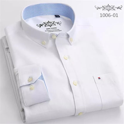 Men's Cotton Oxford Plaid Long Sleeve Casual Shirt with Pocket