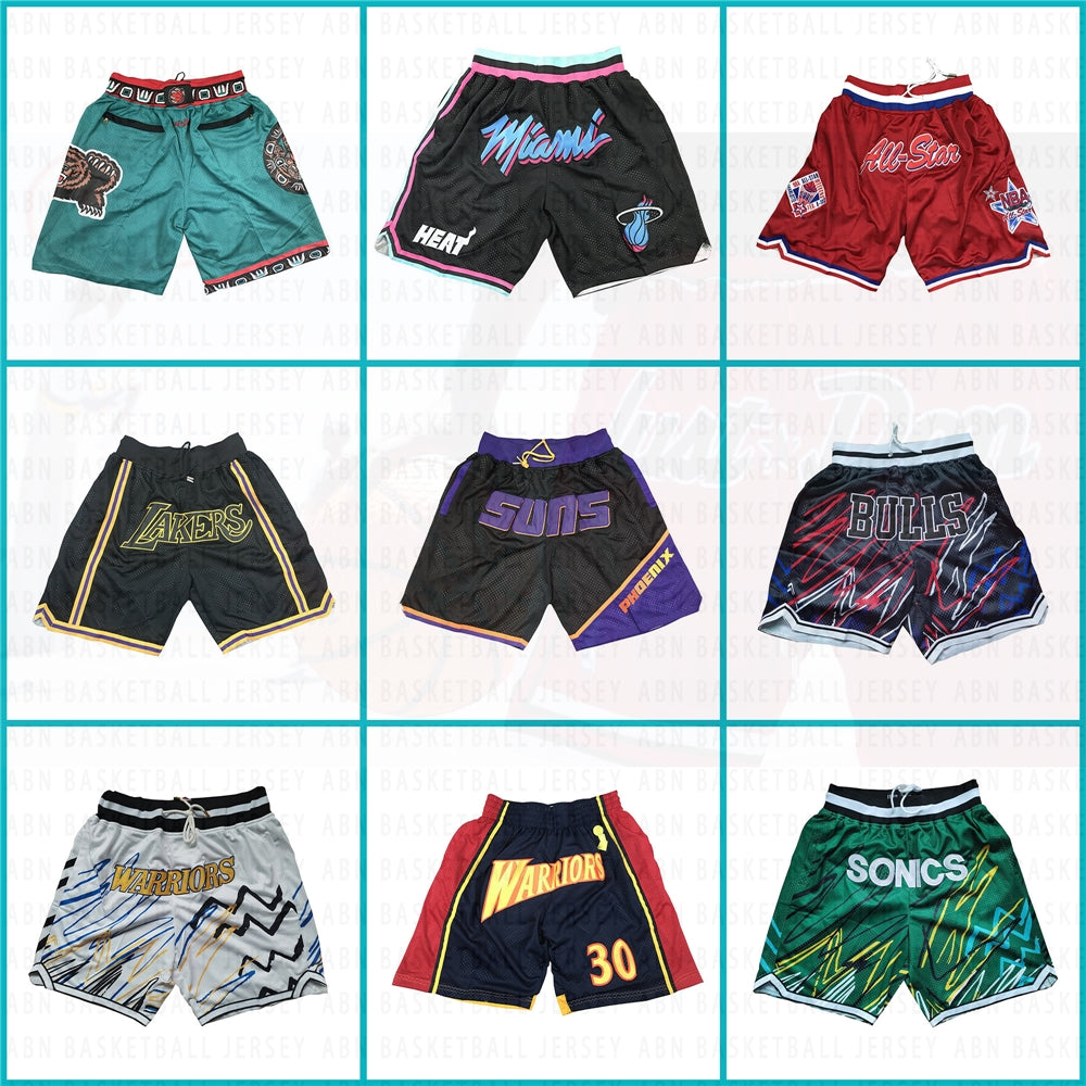Embroidery Basketball Shorts Retro Sweat Vintage Bulls Magic Heat All Star Basketball Wear Shorts Zipper Pockets Just Men Don