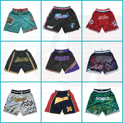 Embroidery Basketball Shorts Retro Sweat Vintage Bulls Magic Heat All Star Basketball Wear Shorts Zipper Pockets Just Men Don