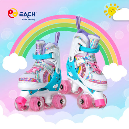 EACH Adjustable Quad Skates Flashing Roller Skate Shoes Price Roller Skates 4 Wheels for Kids Children Girls
