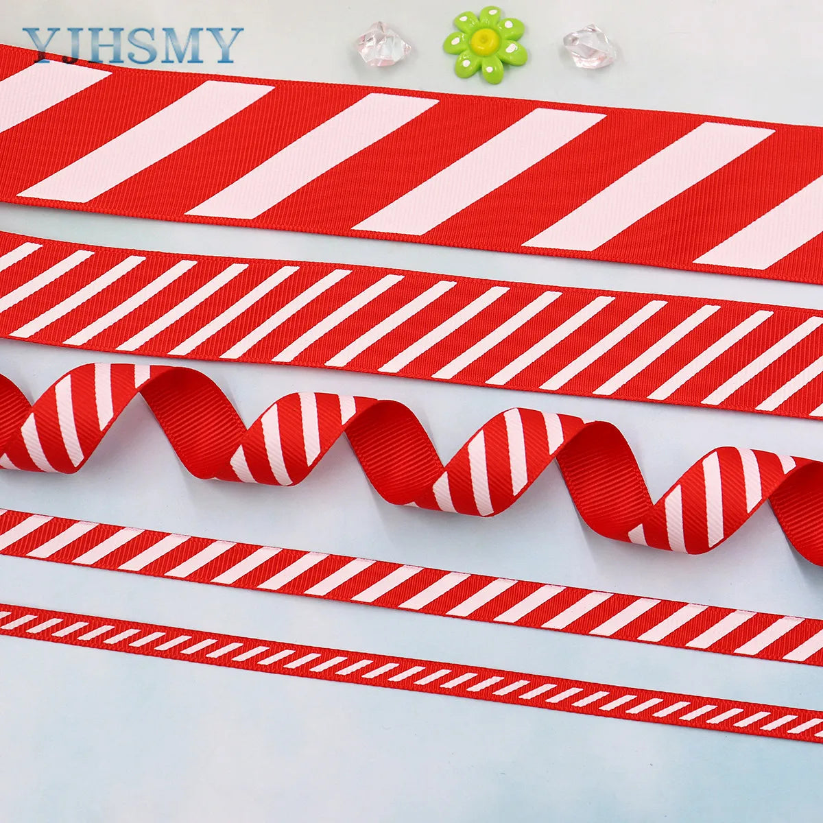 Christmas Ribbon Red White Stripes 5 Yards, Red White Candy Cane, Garland, Gifts, Wrapping, Wreaths, Bows