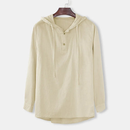 Men's Casual Cotton Linen Hooded Long Sleeve Shirt Plus Size