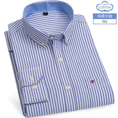 Men's Cotton Oxford Plaid Long Sleeve Casual Shirt with Pocket