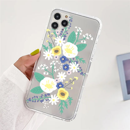 Clear Daisy Floral Printed TPU Phone Case for iPhone 15 Pro Max Shockproof 16 17