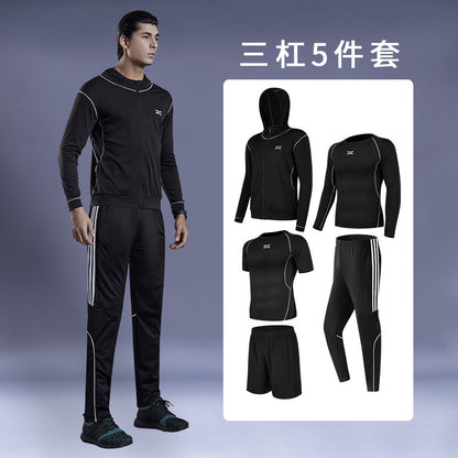 Dropshipping 5 Piece Men Workout Clothes Fitness Set Man Gym Basketball Sports Training Suit Wear