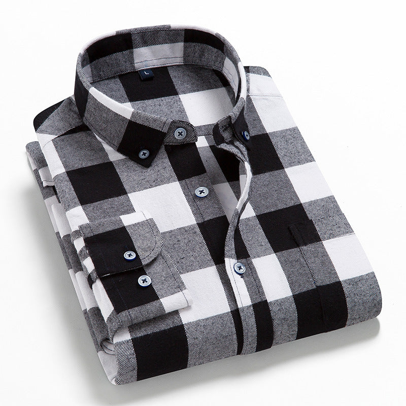 Men's Long Sleeve Plaid Cotton Shirt Casual Spring Autumn