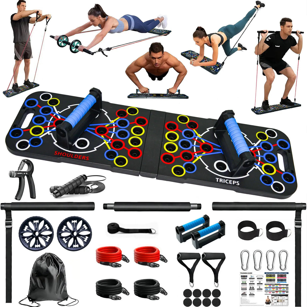 Multi-Functional Home Workout Equipment ABS Foldable Fitness Floor Chest Muscle Exercise Pushup Bar Arm Strength Board Black