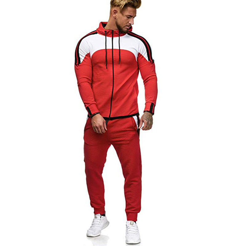 D201  Custom Color Blocking Men's Casual Tracksuit Trends High Quality Jogger Long Pants Hoodie Set Men Clothes