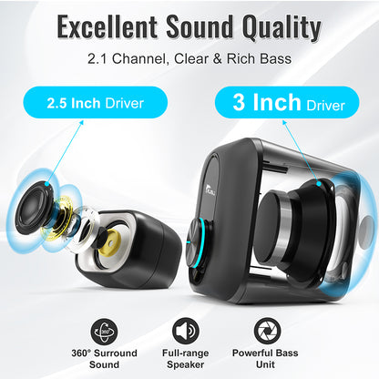 NJSJ 3W 2.1 RGB Computer Speaker With Subwoofer Great for Multimedia Laptop or PC Computers Perfect for Music Movies and Gaming