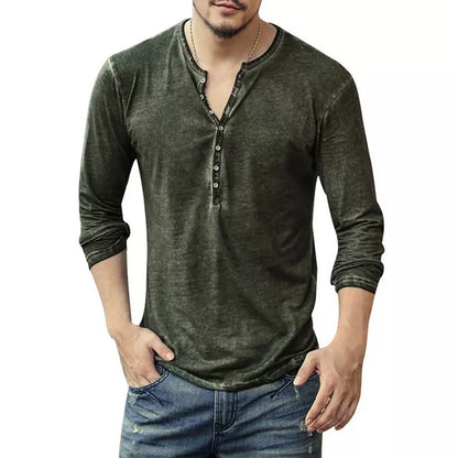 Men's Cotton V-Neck Long Sleeve Button Shirt Casual 5XL