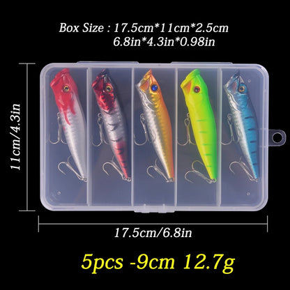 5pcs/Box 100mm Floating Popper Fishing Lure Set Artificial Hard Bait Lures Soft Rotating Tail Fishing Tackle Box