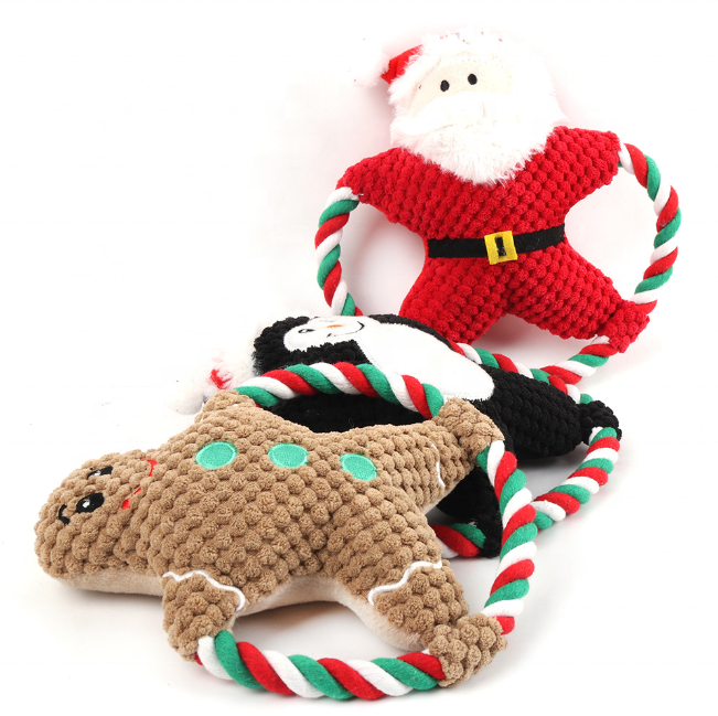 New Pet Plush Toys Dog Squeaky Cartoon Cotton Rope Christmas Toys Molar Resistant Bite Vent Toys