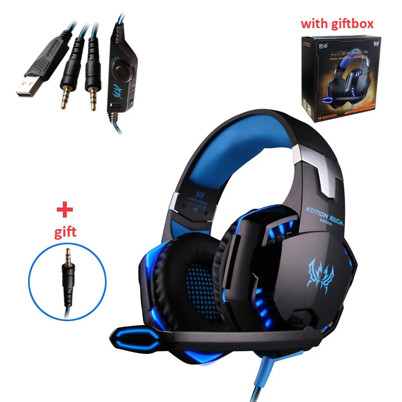 G2000 Gaming Headset Deep Bass Stereo Casque Wired Headphone Glowing Earphone With Microphone for PS5 PS4 XBOX PC Laptop