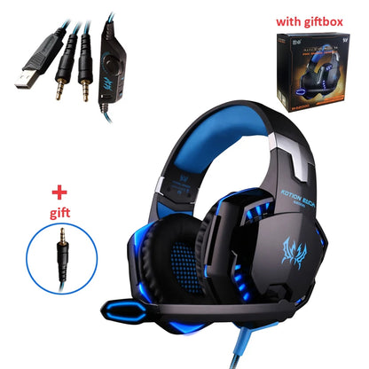 G2000 Gaming Headset Deep Bass Stereo Casque Wired Headphone Glowing Earphone With Microphone for PS5 PS4 XBOX PC Laptop