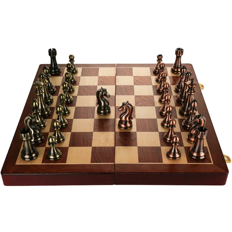 Factory Price 52CM Big Metal Glossy Chess Pieces Folding Chess Board High Grade Professional Chess Games Set