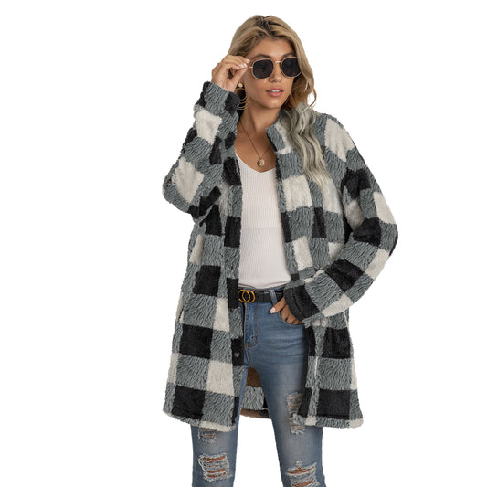 New Fashion Amazon Best Sellers Red Warm Classic Women's Contrast Long Outwear Winter Trench Plaid Coat