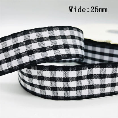 5yards/Lot 25mm Plaid Ribbon Christmas Decor Ribbon for Handmade Design Christmas Decoration DIY Gift Wrapping