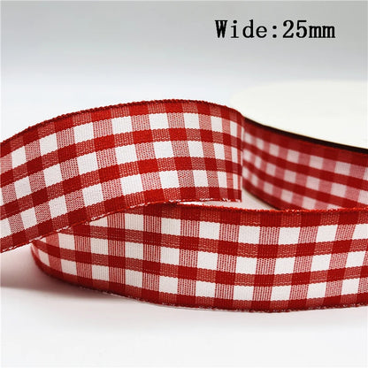 5yards/Lot 25mm Plaid Ribbon Christmas Decor Ribbon for Handmade Design Christmas Decoration DIY Gift Wrapping