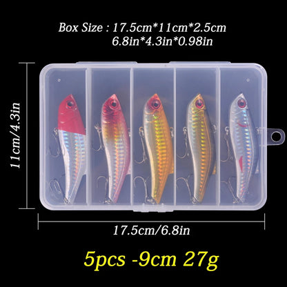 5pcs/Box 100mm Floating Popper Fishing Lure Set Artificial Hard Bait Lures Soft Rotating Tail Fishing Tackle Box