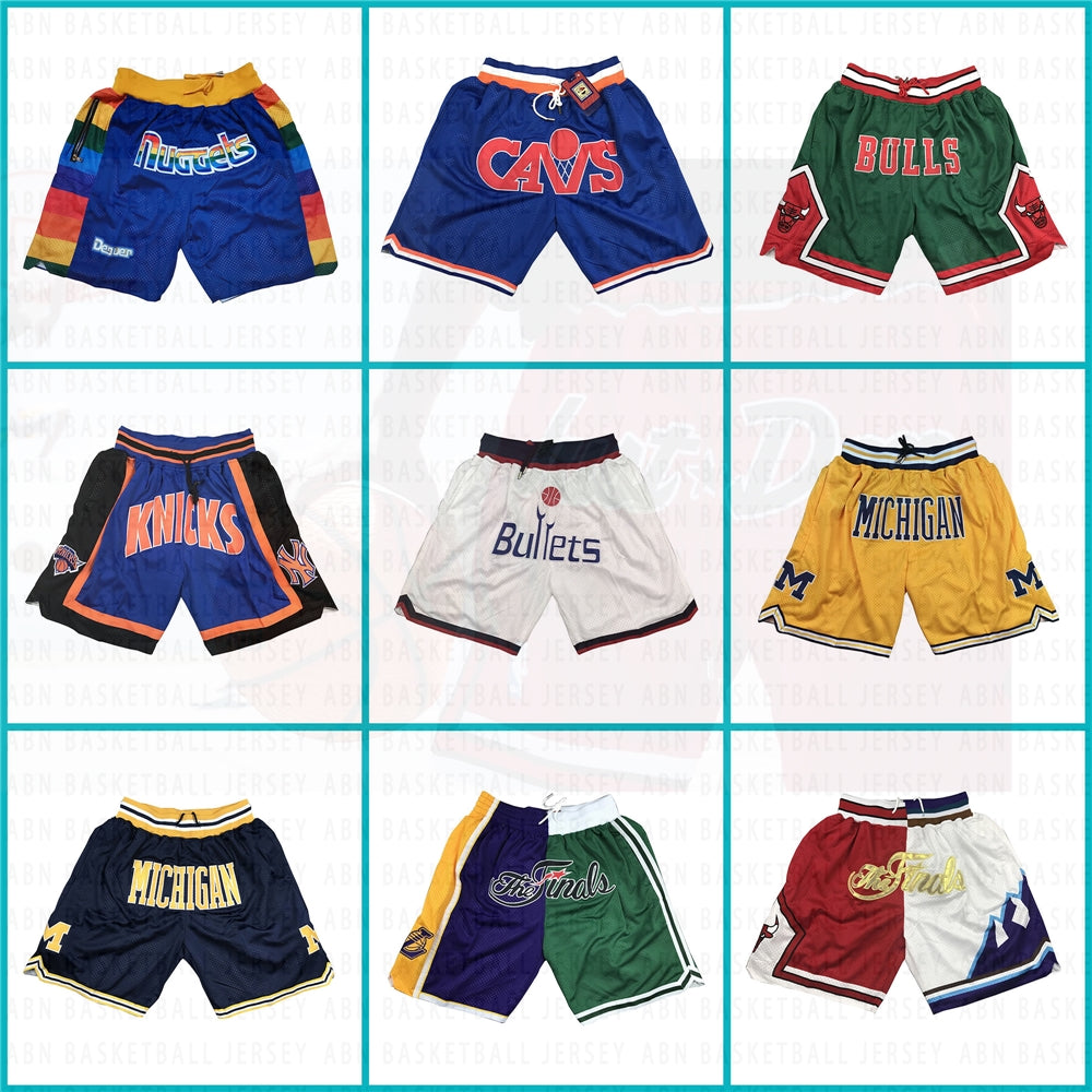 Embroidery Basketball Shorts Retro Sweat Vintage Bulls Magic Heat All Star Basketball Wear Shorts Zipper Pockets Just Men Don