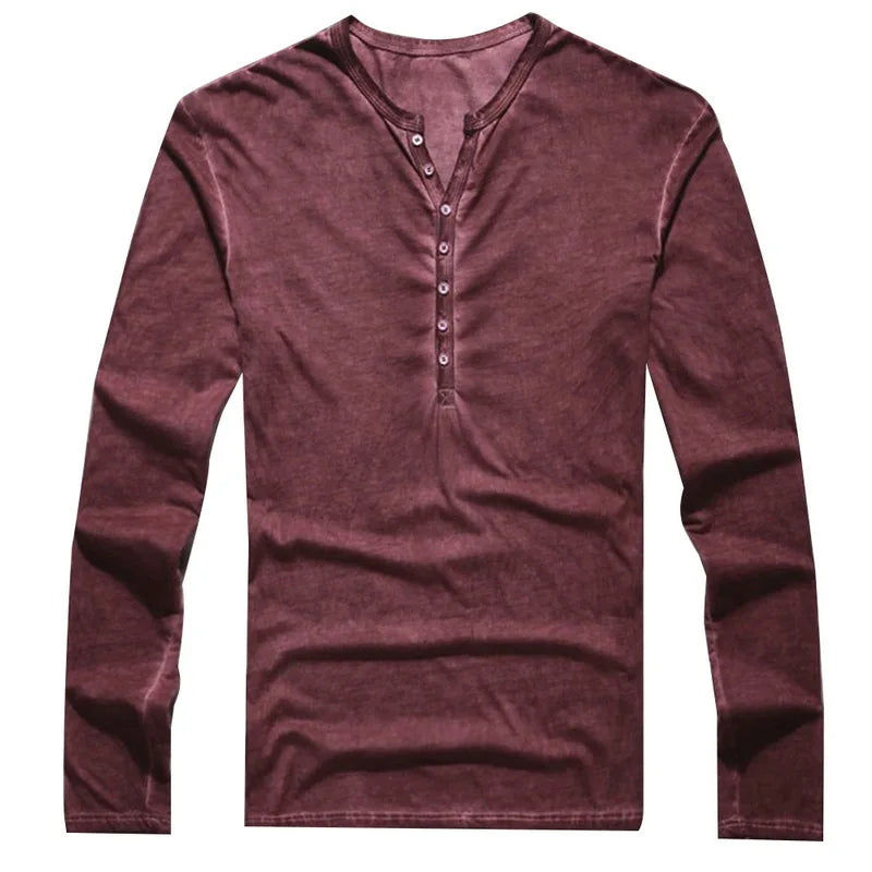 Men's Cotton V-Neck Long Sleeve Button Shirt Casual 5XL