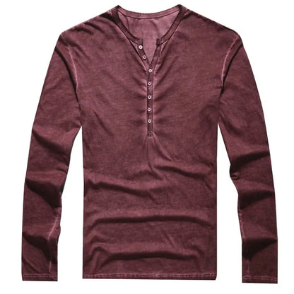 Men's Cotton V-Neck Long Sleeve Button Shirt Casual 5XL