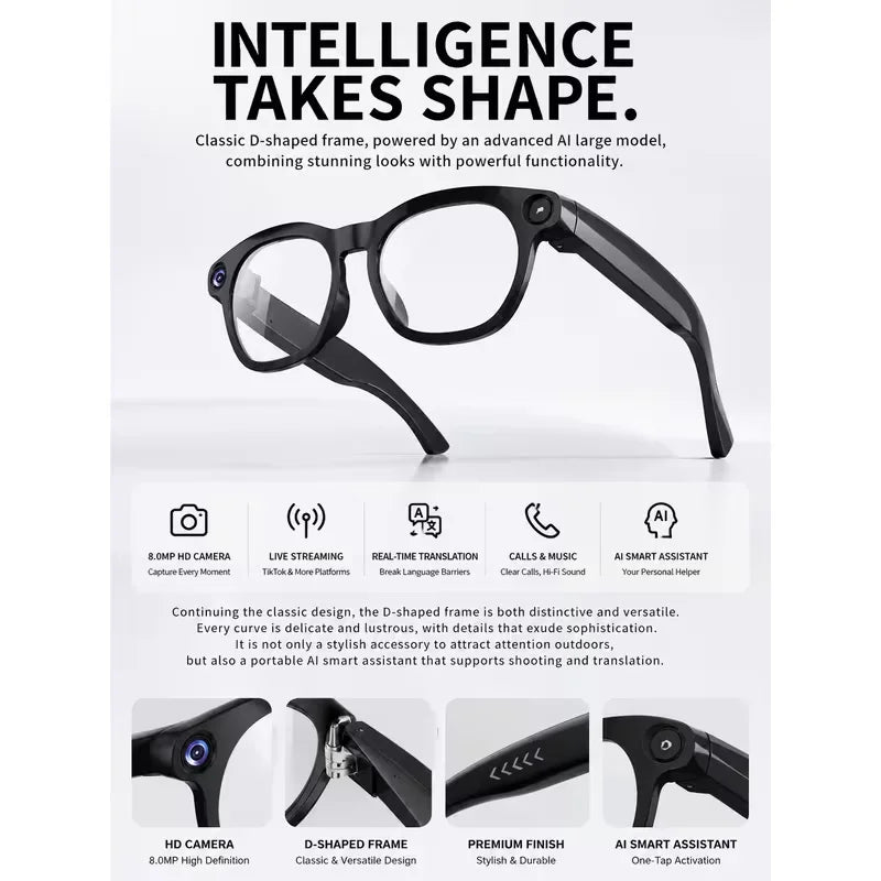 AI Smart Glasses with 8MP Camera and Real-Time Translation