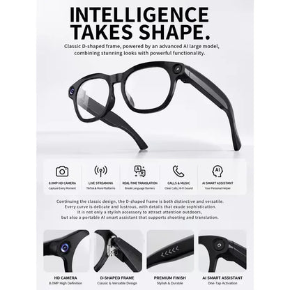 AI Smart Glasses with 8MP Camera and Real-Time Translation