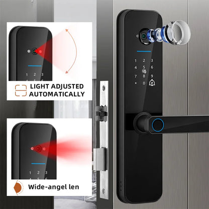 XSDTS Tuya Wifi Digital Smart Door Lock Biometric Fingerprint Unlock With Camera
