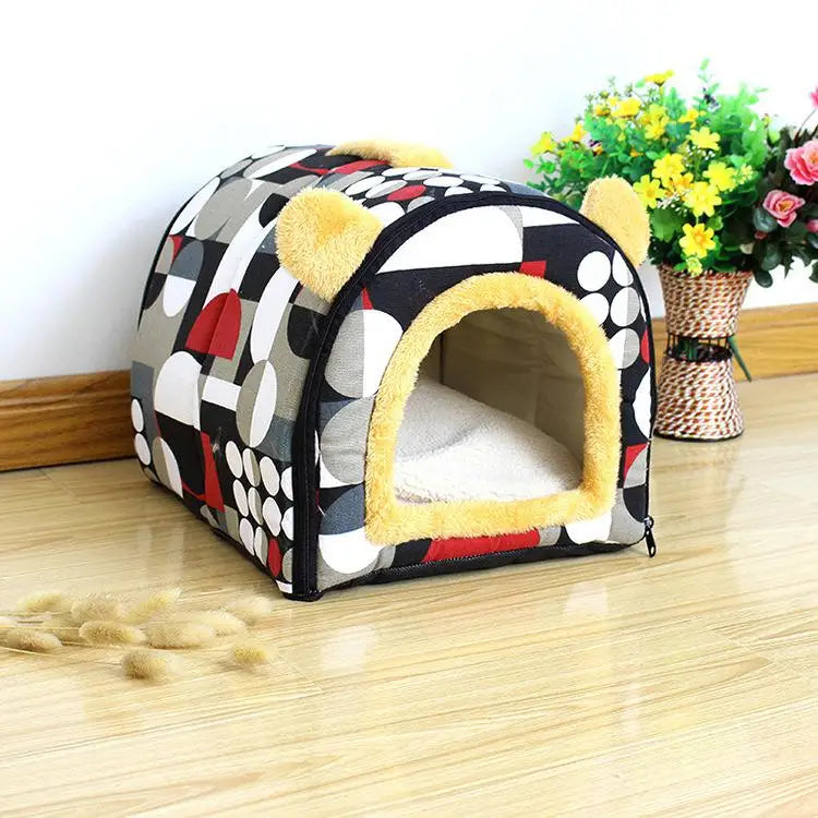 Comfortable Cat Warm Cave Lovely Bow Design Puppy Winter Bed House Kennel Fleece Soft Nest for Small Medium Dog House for Cat
