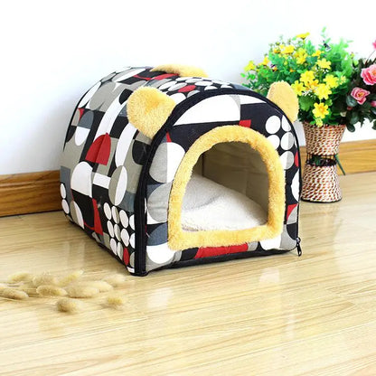 Comfortable Cat Warm Cave Lovely Bow Design Puppy Winter Bed House Kennel Fleece Soft Nest for Small Medium Dog House for Cat
