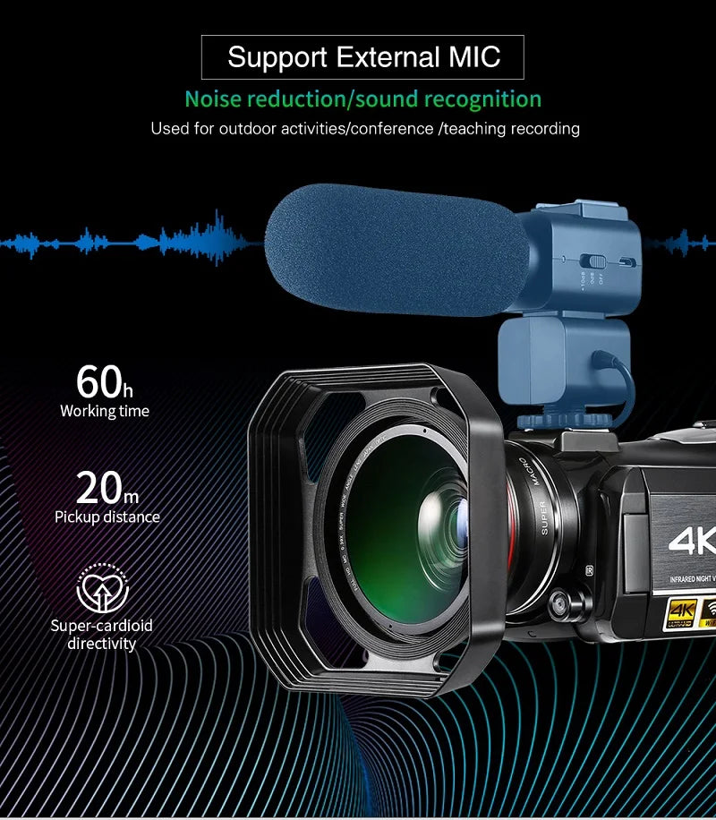 Video Camera 4K Digital Camcorder Professional, Ordro AC3 YouTube Blogger Vlog Cameras Filmadora With Microphone 64GB SD Card