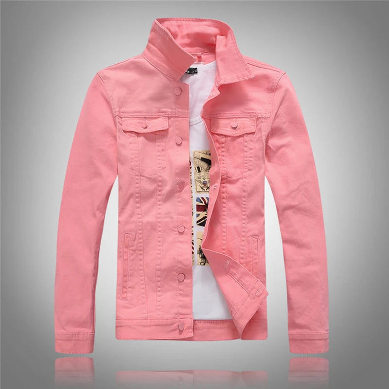 Jeans Coats Jacket Men's Korean Style Spring and Autumn Denim Jacket Slim Long-Sleeved Casual Denim Jacket Solid Color Young Boy
