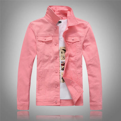Jeans Coats Jacket Men's Korean Style Spring and Autumn Denim Jacket Slim Long-Sleeved Casual Denim Jacket Solid Color Young Boy
