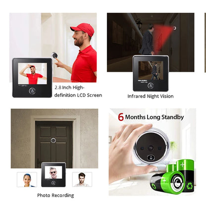 NAIERDI 2.8" LCD Screen Electronic Door Viewer Bell IR Night Door Peephole Camera Photo Recording Digital Camera Smart Viewer