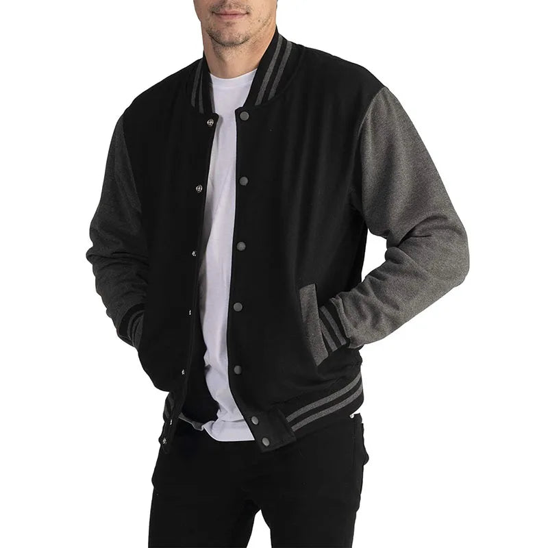 RNSHANGER New Black White Solid Color Jacket Loose Oversized Clothes Casual Men Baseball Clothes Personality Street Warm Coat