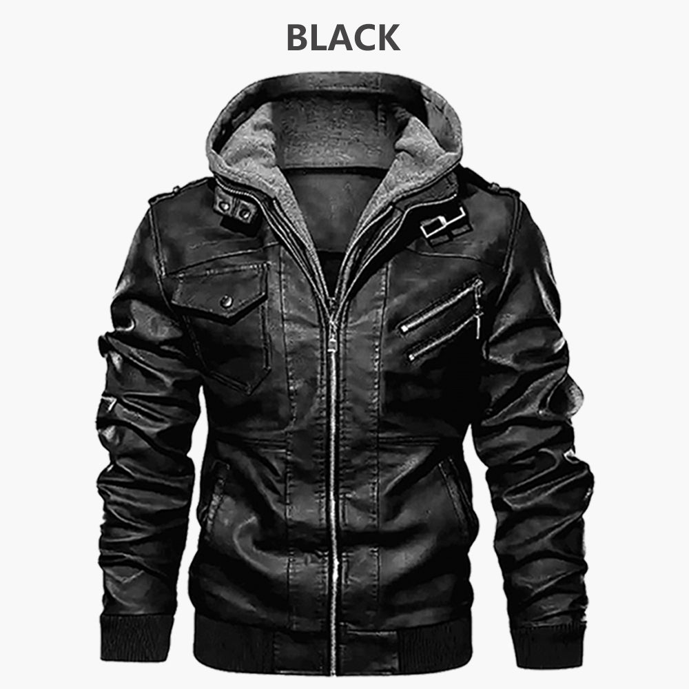 Autumn/Winter Men's Hooded PU Waterproof Leather Jacket Large Size Casual Leather Hiking Clothing Trend Young Motorcycle Wear