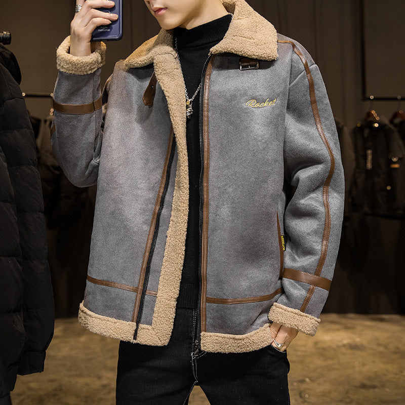 MJMU201 Cotton Coat Trend Thickening Motorcycle Cashmere Lamb Wool Jacket Plus Size Men's Clothing Cotton-Padded Jacket