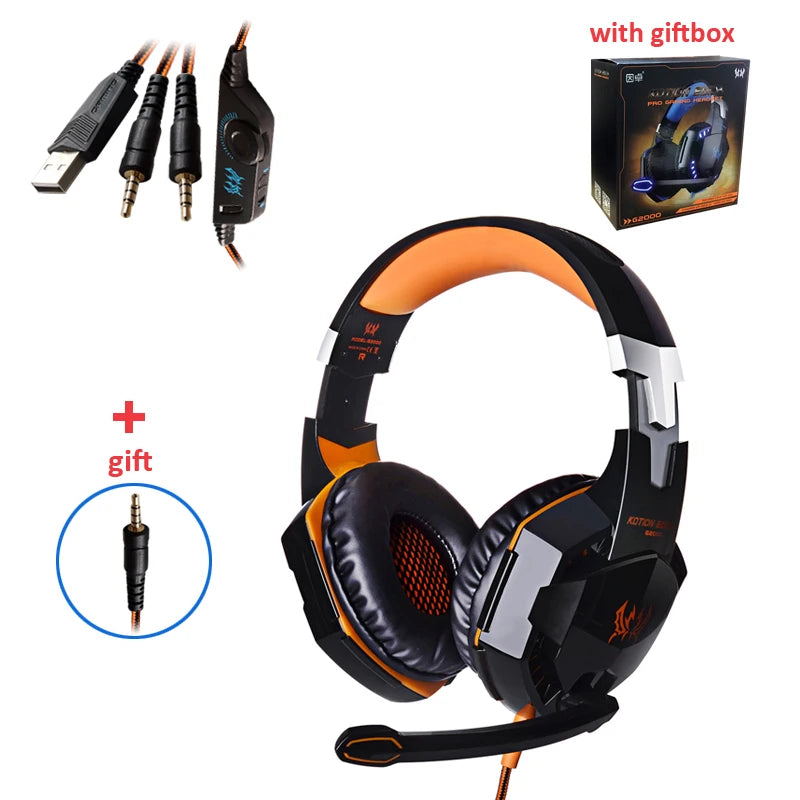 G2000 Gaming Headset Deep Bass Stereo Casque Wired Headphone Glowing Earphone With Microphone for PS5 PS4 XBOX PC Laptop